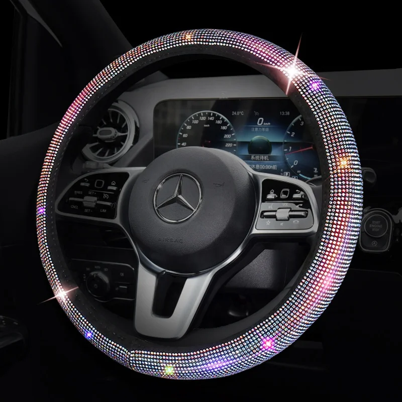 Hot Selling Luxury Colorful Bling Crystal Velvet Car Universal Steering Wheel Cover For Car Accessories