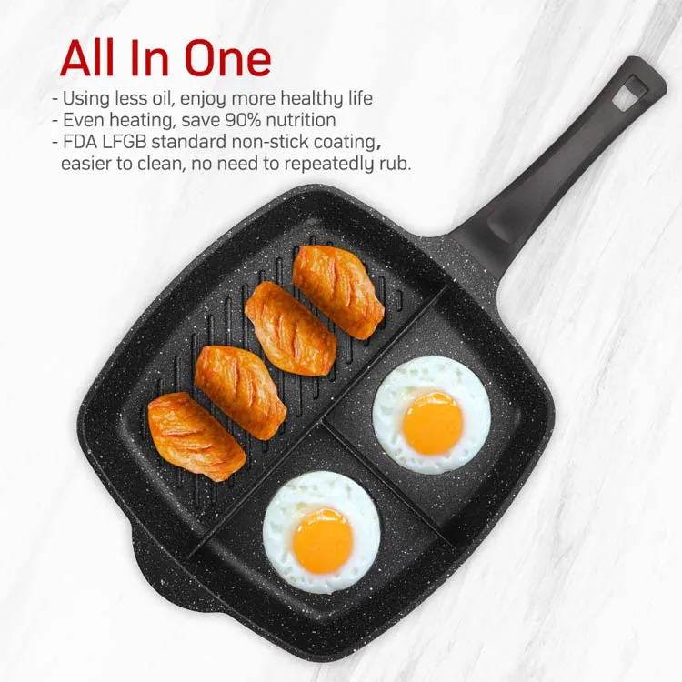 Ejoyway 3 в 1 антипригарная Индукционная 3-секционная быстрая сковорода для завтрака многофункциональная сковорода для жарки