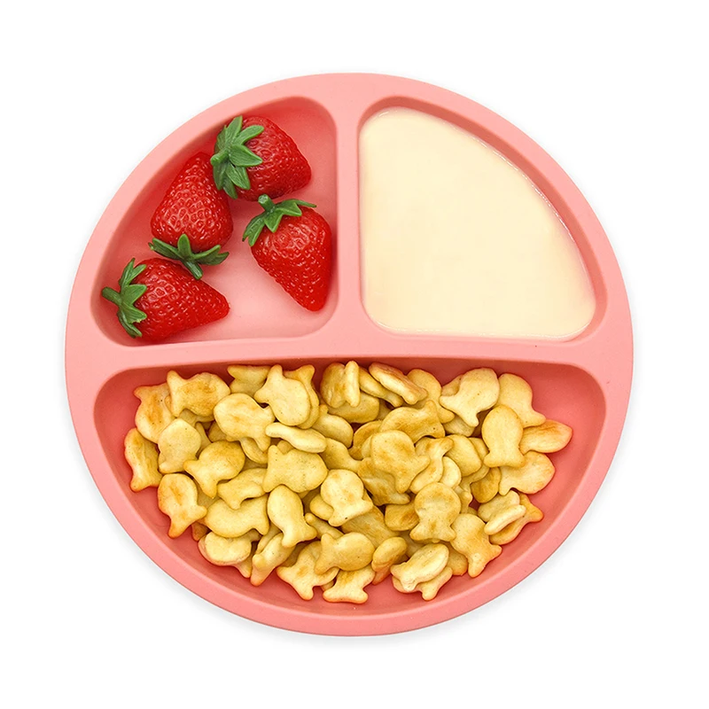 BPA free Silicone Baby Feeding Plates with Strong Suction Food grade Dishwasher Safe Kids Silicone Divided Plate