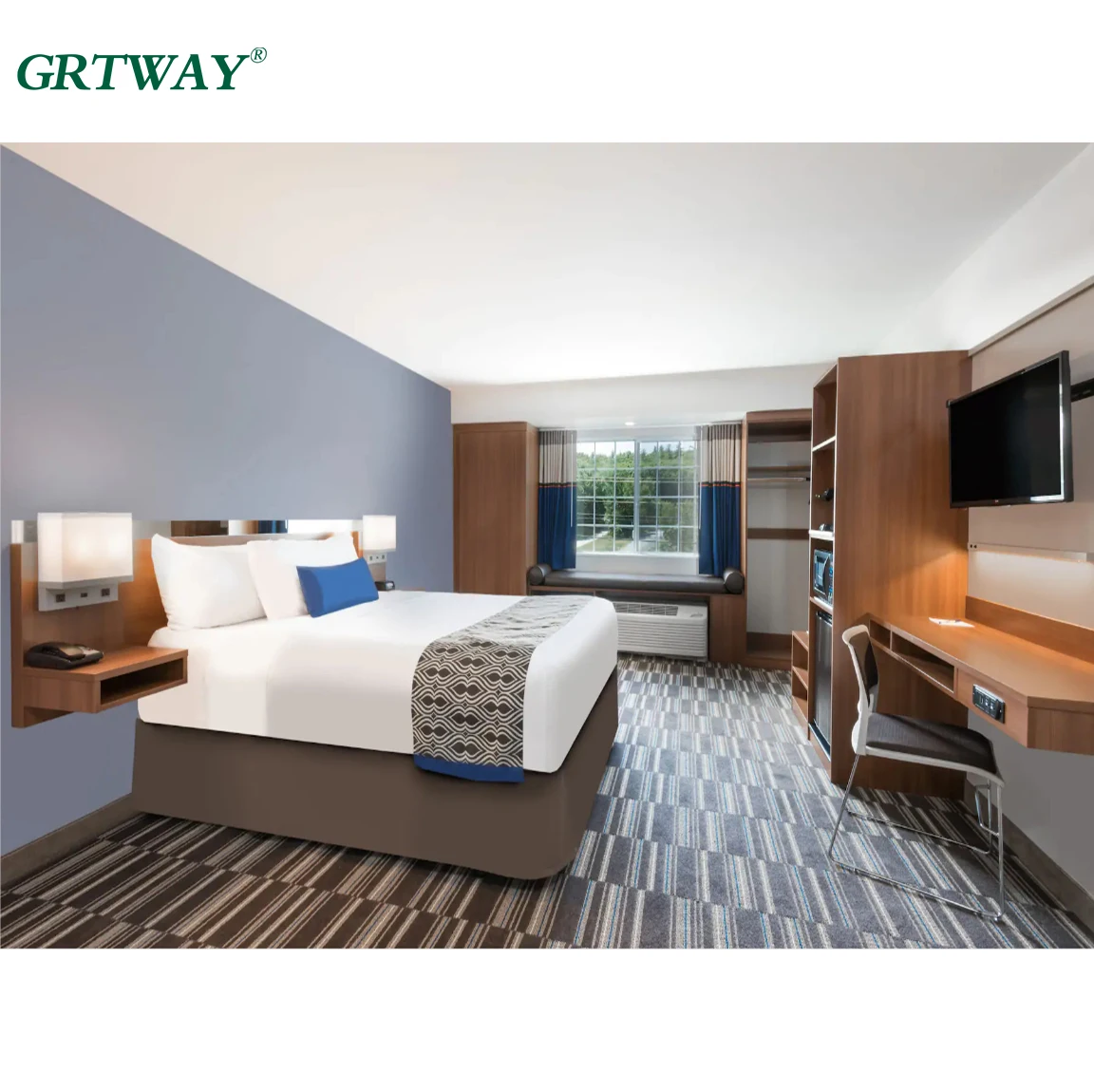 GRT6092 Wholesale Cheap Wooden Customized Hotel Furniture Wyndham Microtel Inn &Suites Hotel Bedroom Furniture Sets