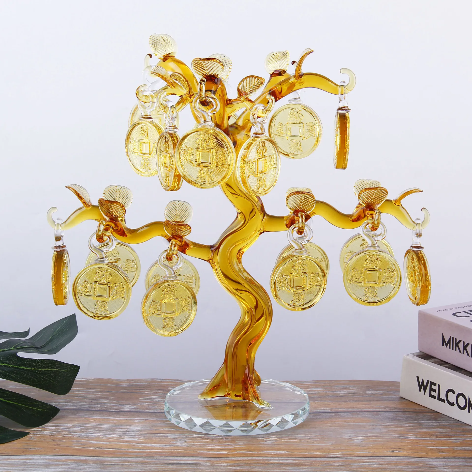 Citrine copper money tree crystal ornaments Living room home decoration crafts Crystal Stone Hand Made Tree Ornaments
