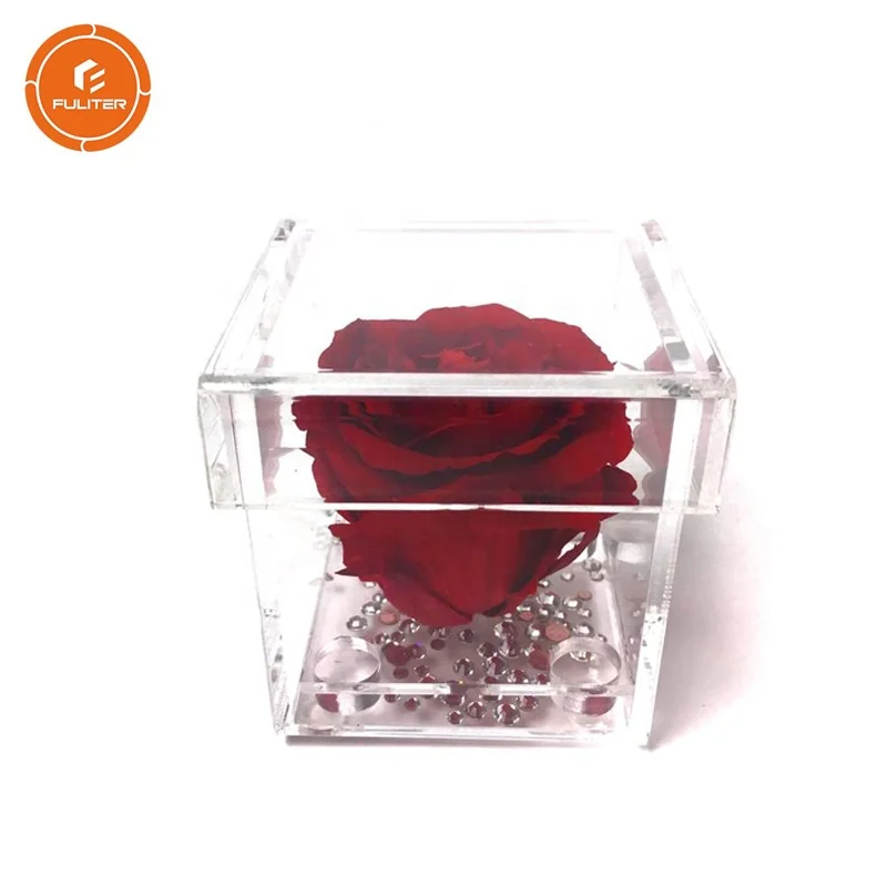 wholesale Personalized Mini Single Clear Small Transparent Preserved Acrylic wedding Flower gift Box