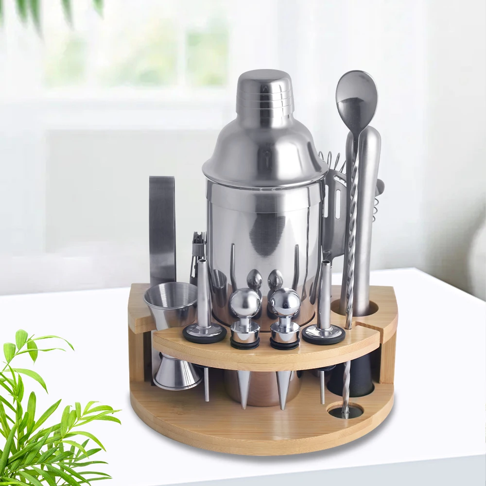 Chunda Bar Tools Kit Bartender Kit 12pcs Stainless Steel  700ml Cocktail Shaker Set with Stand Bar Set