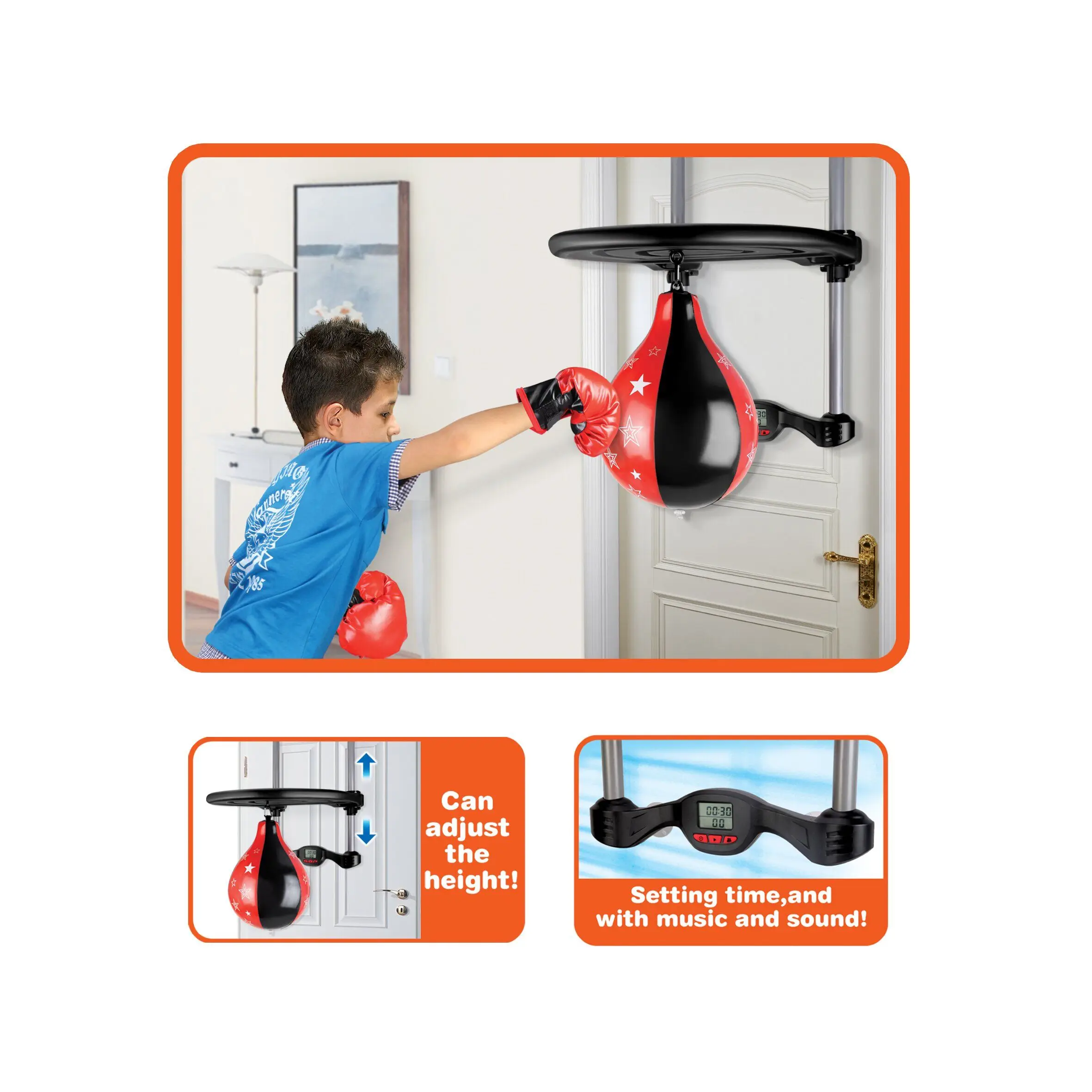 KSF Hot Sale Door Hanging Boxing Set Sport Toys And Games Boxing Speed Ball Punching Hanging With Music Boxing Children Toys