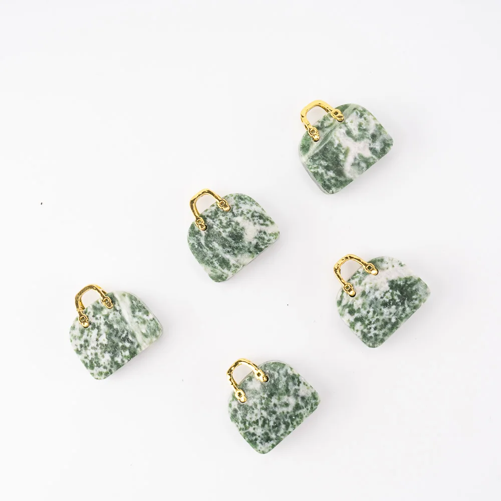 BZ JADE TIFA Factory wholesale 1 inches Mini Green spot Jade Purse Carving  Crystal Handbag Pendant  Gemstone Purse for Gifts