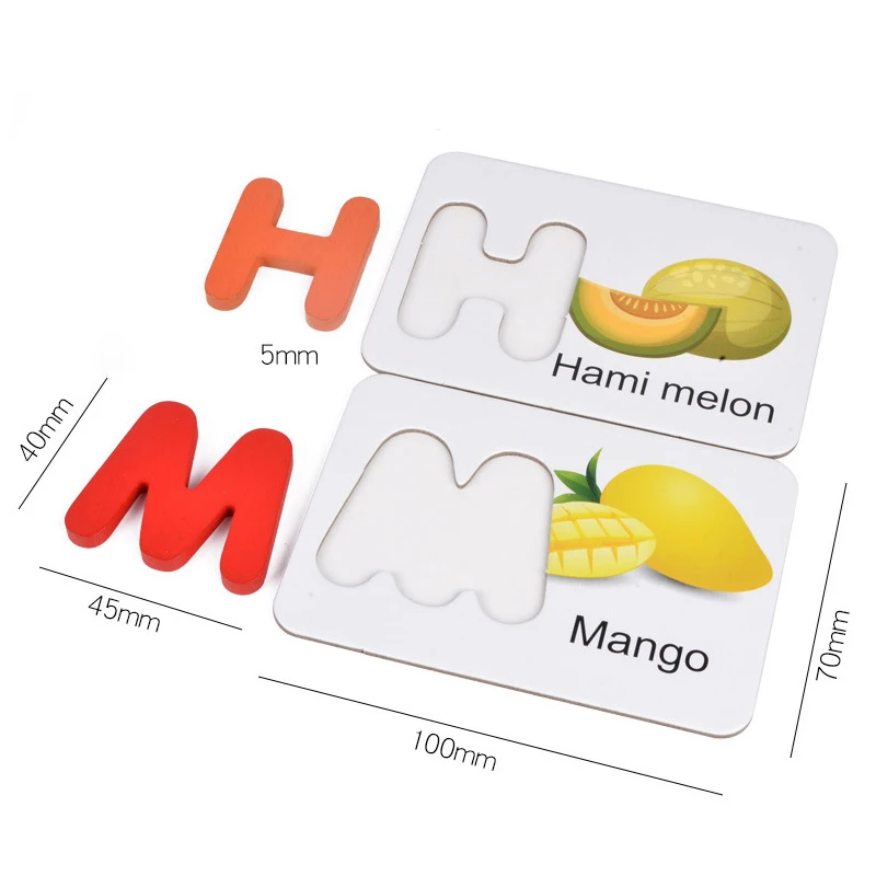 Детские деревянные подходящие карты с английскими буквами, детские английские флэш-карты с 26 буквами, 2d деревянная головоломка