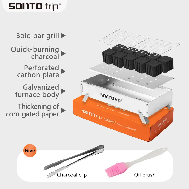 Sonto trip Portable Outdoor Charcoal Hassle-free cooking Bbq Grills Camping Barbecue Instant Grills Barbecue Disposable Grill