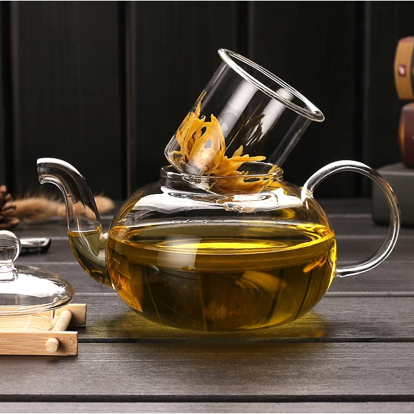 Borosilicate Glass CLear Teapot Tea Set Warmer Infuser Glass Teapot