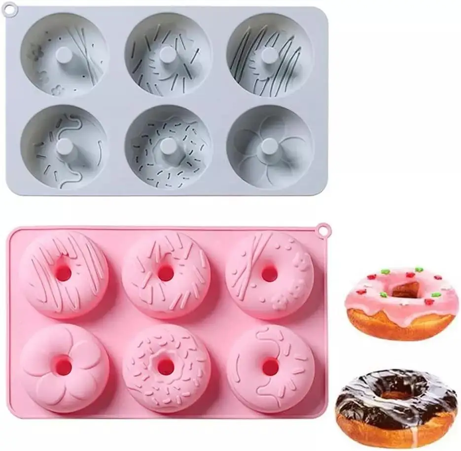 6 Cavity Round Shape Doughnut Maker Pan Silicone Cake Chocolate Donut Tray Baking Dessert Mold for Kitchen Tool