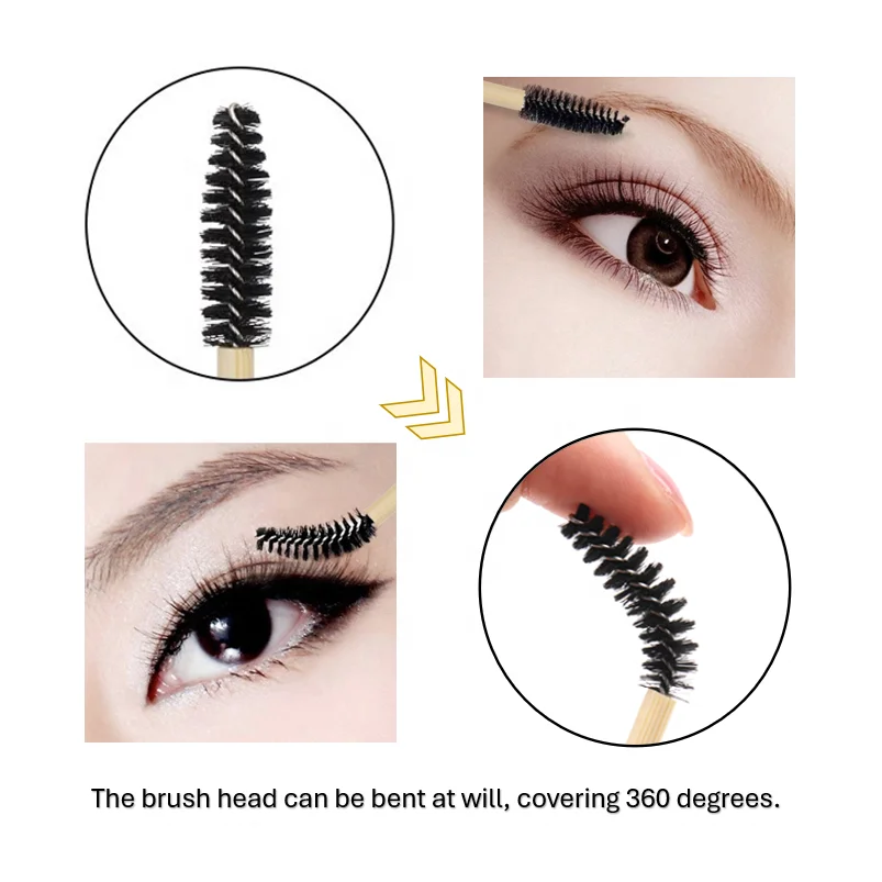 RTS 50-Piece Disposable Mascara Wand Eyelash Brush Spoolies With Bamboo Handle Eyelash Eyebrow Extension Applicator Makeup Tools