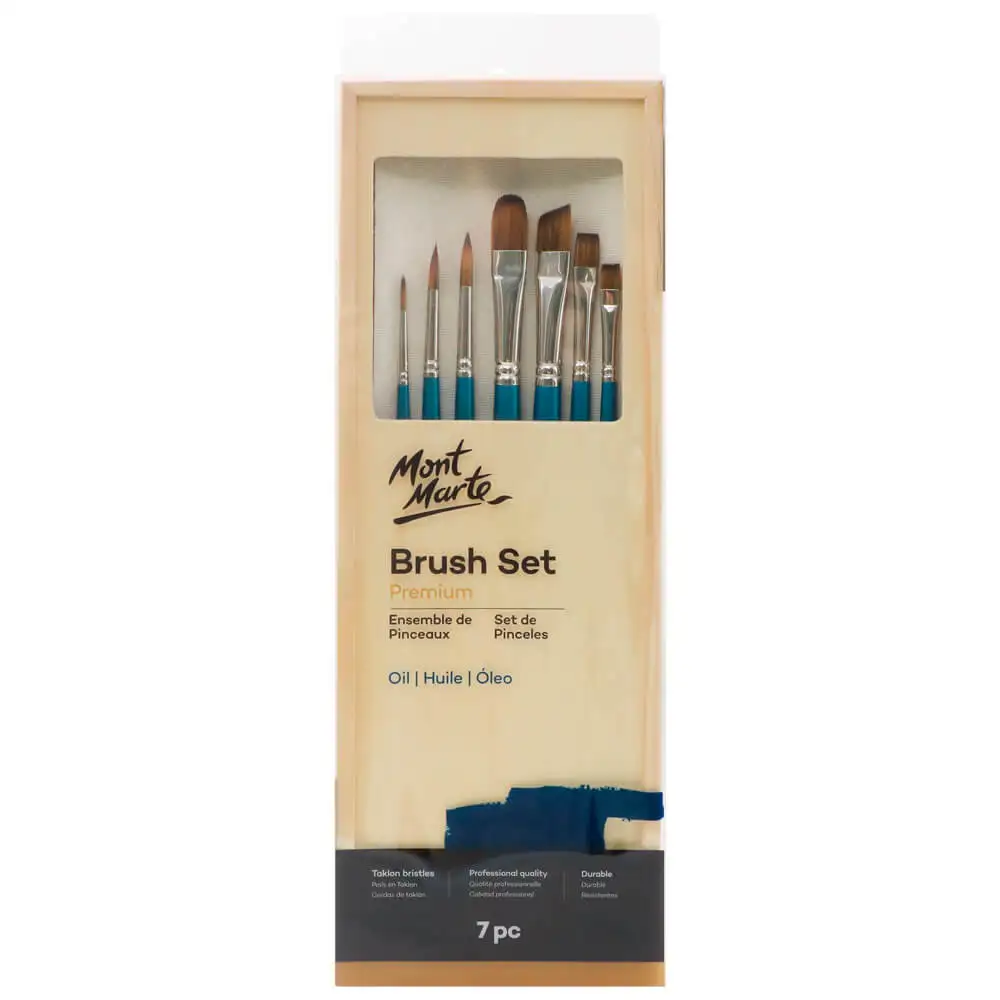 Mont Marte Oil Brush Set Taklon Brush Box 7pce Artist paint brushes set