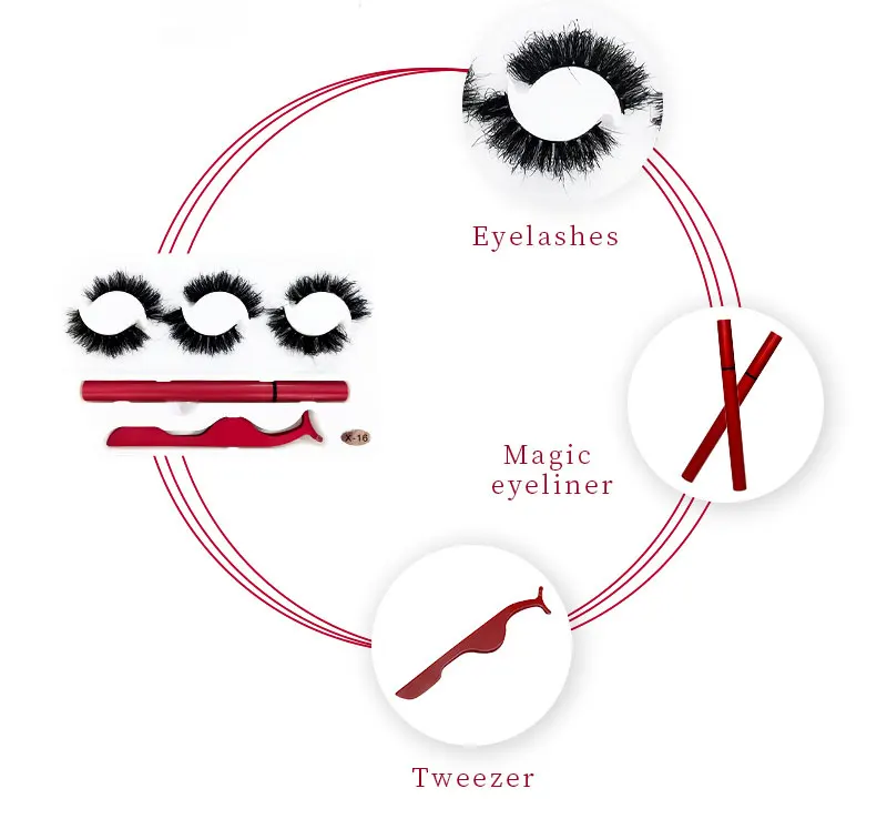 private label 3 pairs mink lash box vendor natural mink eyelashes set with glue magic eyeliner pen and tweezers