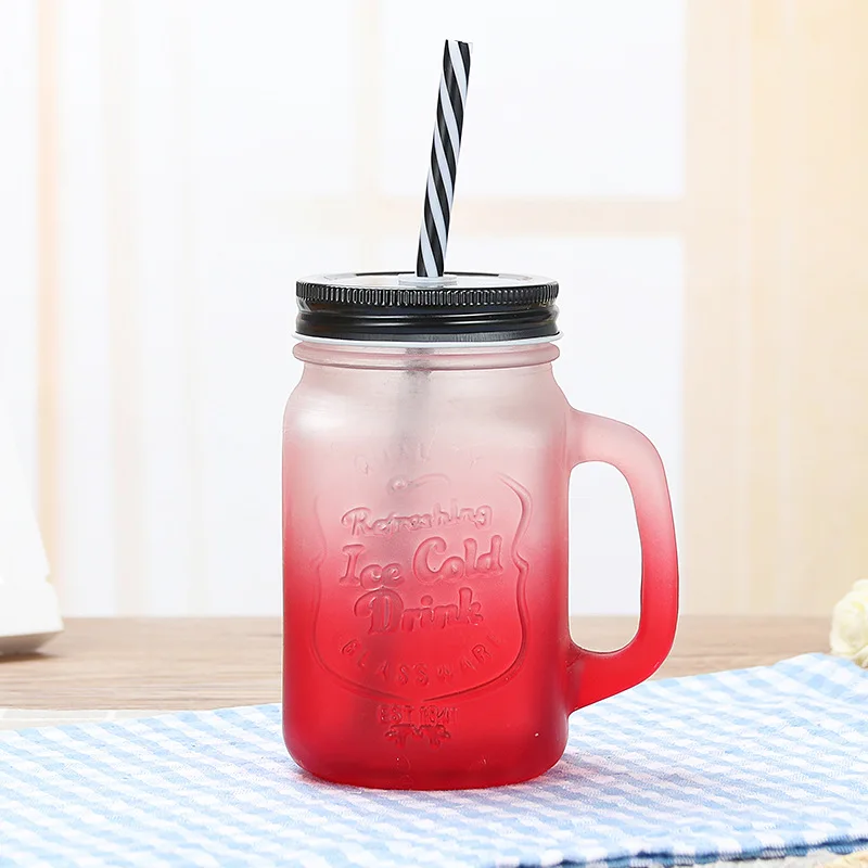 hot selling clear wine mug 16oz Mason cup with handle and lid drinking cup for gift with straw