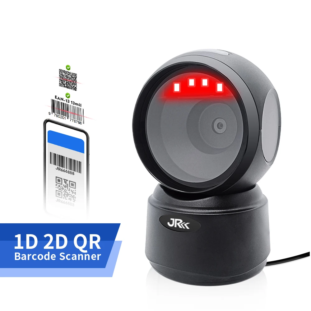 JR Wired Wireless Scanner Screen 1D QR Code Quick Reading 2024 Cheap Scanner Suitable for Supermarket and Retail Customers can c