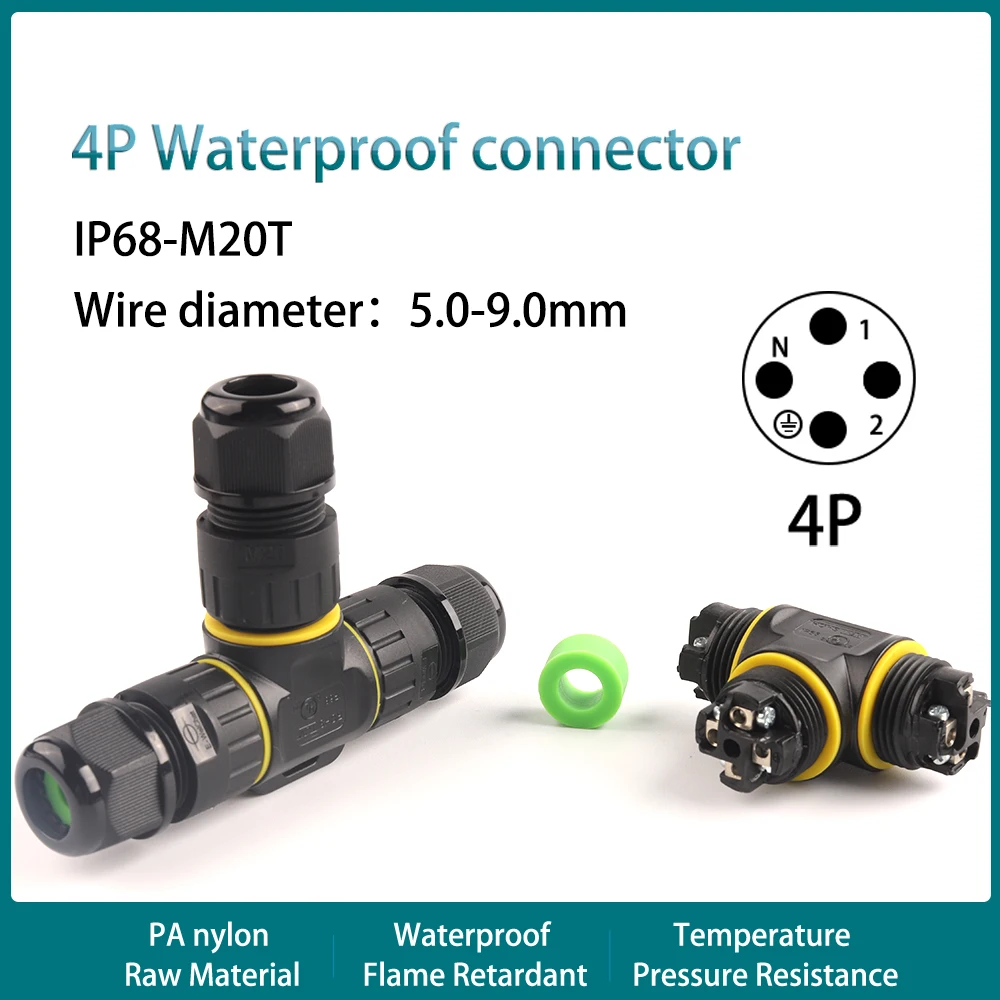 Нейлон PA66 Т-образная винтового типа на открытом воздухе IP68 водонепроницаемый разъем 4 Pin-код