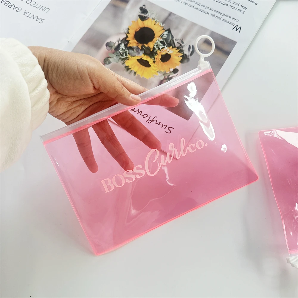 Модная Розовая прозрачная сумка на молнии из ПВХ маленькая косметическая упаковка для ювелирных изделий пластиковая