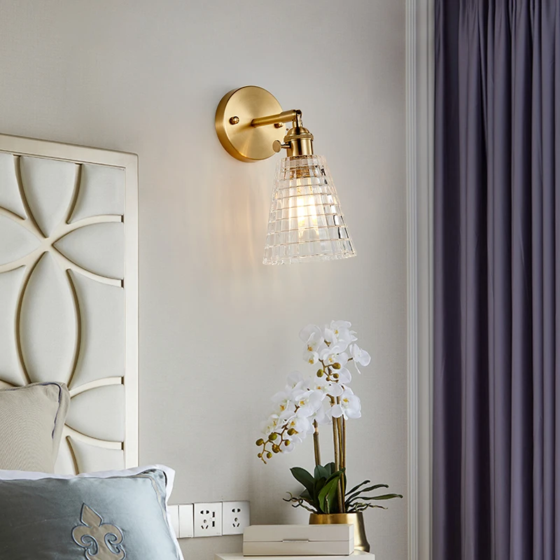 
Modern Glass Wall Light E27 LED Copper Light Switch Wall Sconce For Bedroom Living Room Suit Beside Wall Lamp 90-260V 
