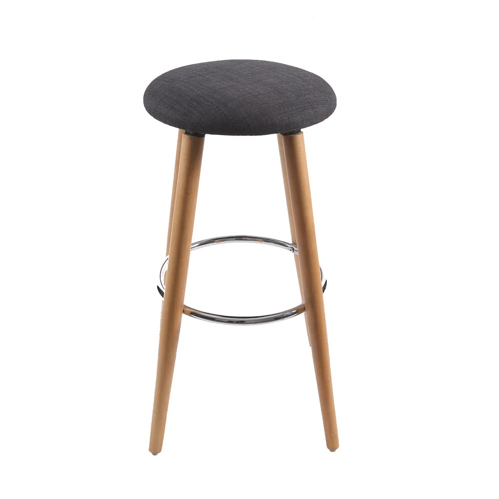 (NAOR) Kitchen Breakfast Round Wood with Linen Fabric Seat Bar stool