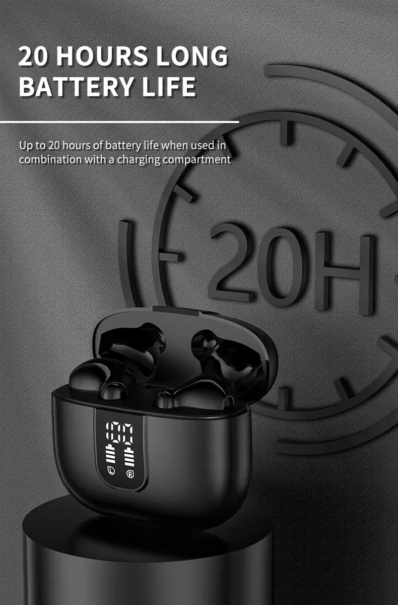 Double Label ENC Noise-Cancelling TWS Earbuds LED Wireless BT Calling Waterproof Gaming In-Ear Headphones with Digital Functions