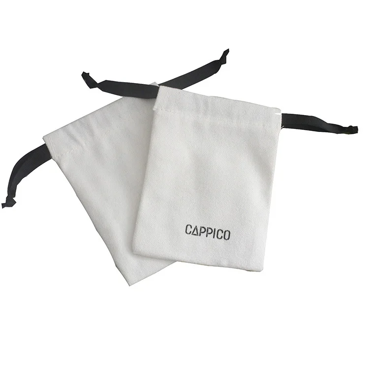 
Eco Friendly Reusable Cotton Jewelry Package Drawstring Bag Canvas Printed Logo White Jewelry Pouch 