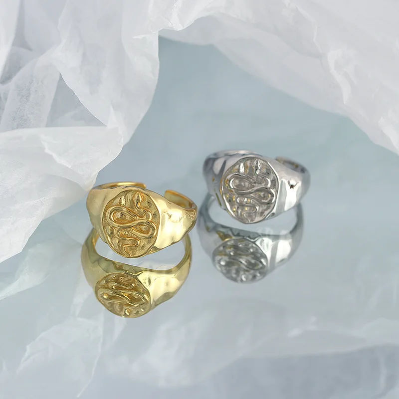 Chunky big snake rings open adjustable gold plated sterling men ring silver 925