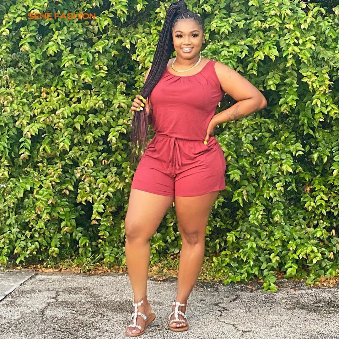 
20515-MX15 ladies summer sleeveless short plus size jumpsuit sehe fashion 