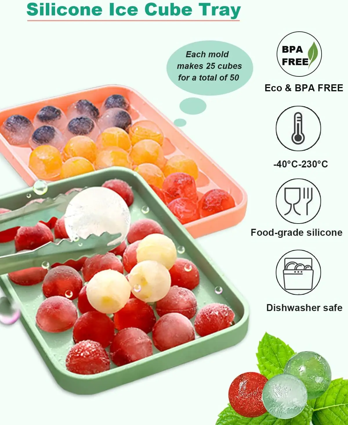 Easy Release Silicone Ice Cube Molds BPA Free Round Ice Cube Tray Ice Balls Maker With Lid