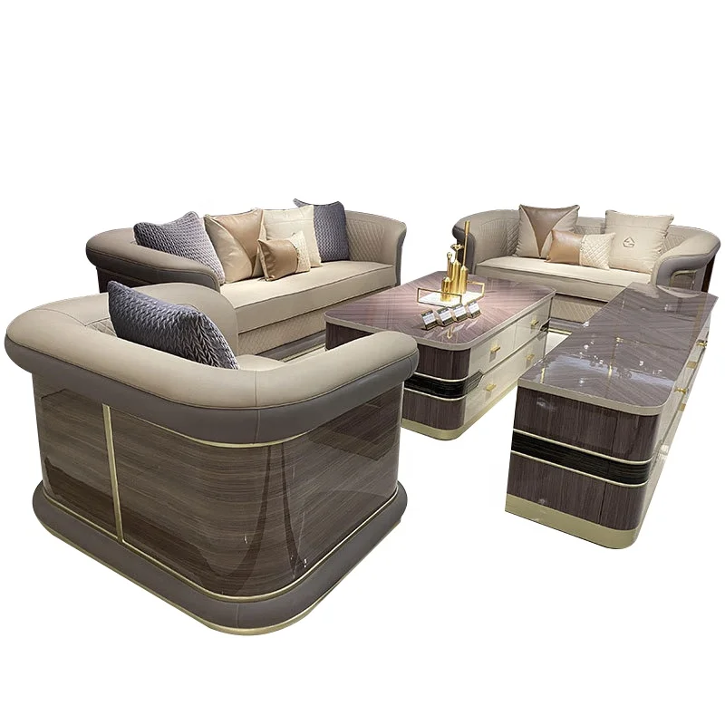 Italian light luxury leather sofa modern simple luxury large family villa living room sofa luxury sofa set