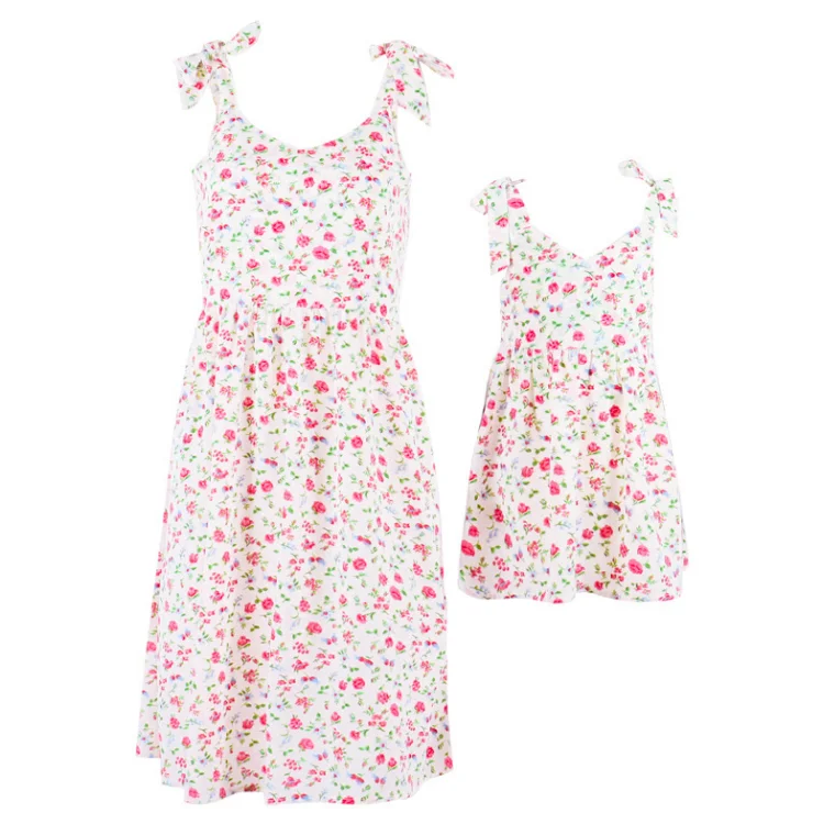 2022 summer floral print cotton casual women girl dress mother and daughter matching clothing  mommy & me Matching Family dress