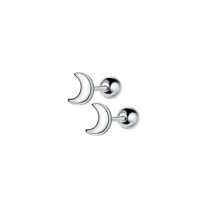 925 Silver Jewelry Screw Back Stud Earrings Hypoallergenic Earrings Stud Moon Stud Earrings