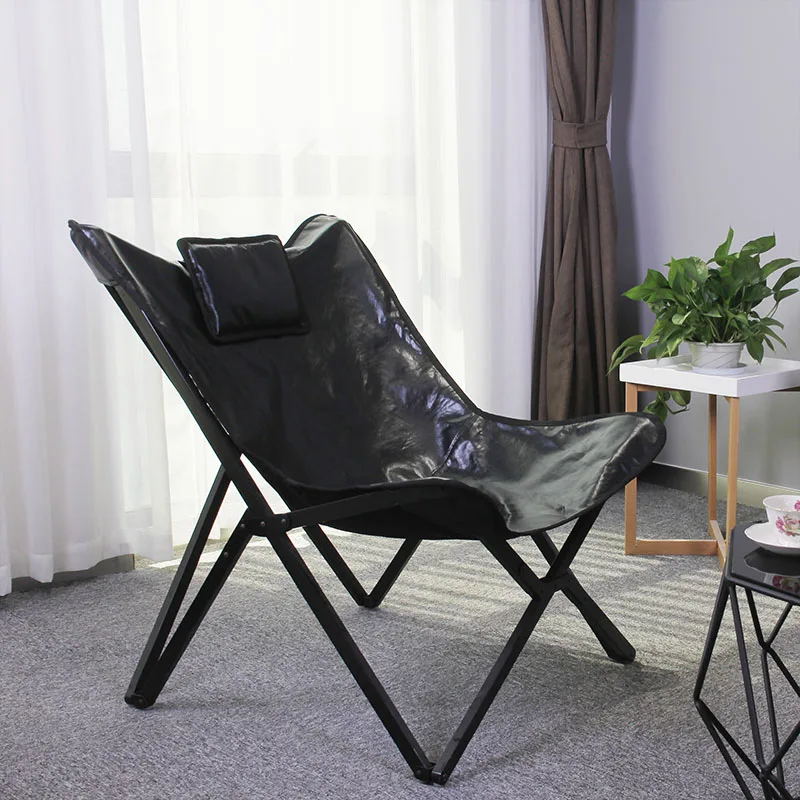 HStex Leather Luxury Outdoor Portable Foldable Home Folding Camping Stool Leisure Butterfly Chair