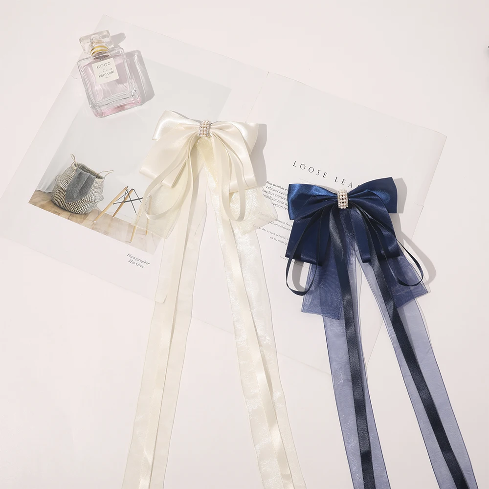 Fashion Korean Style Bow Ribbon Hairpin Girl Hair Accessories Solid Color Hair Clips For Daily Use