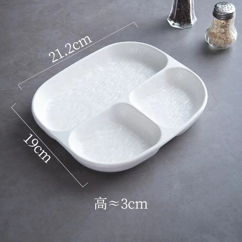 Custom logo new modern black white ceramic snack chip salad vegetable plate hotel restaurant camp home party dish divided plate