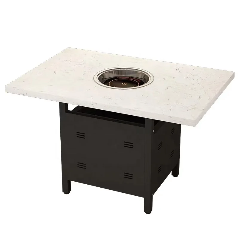 Customizable korean commercial wood round electric hot pot dining hotpot table restaurant smokeless hot pot and grill table