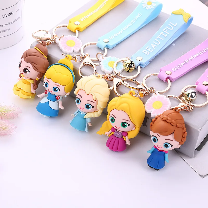 Wholesale Promotional Car Key Handbag Accessories Gift Key Ring Custom Kawaii Cute Cartoon 3D Pvc Keychain Princess Keychains
