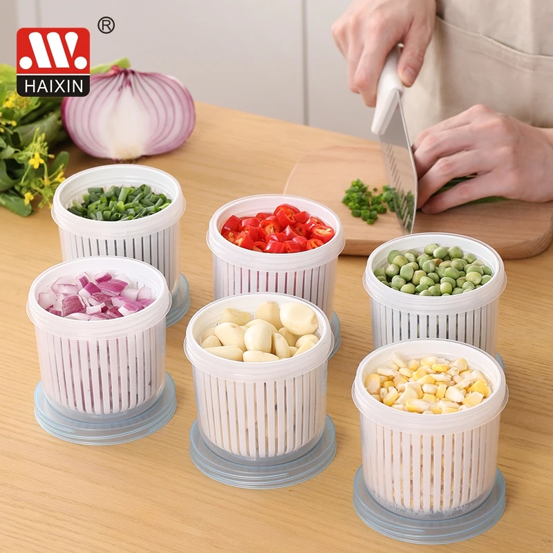 HAIXIN Home Kitchen Minced Garlic Scallion Onion Pepper Drain Vegetable Storage Box With Lid
