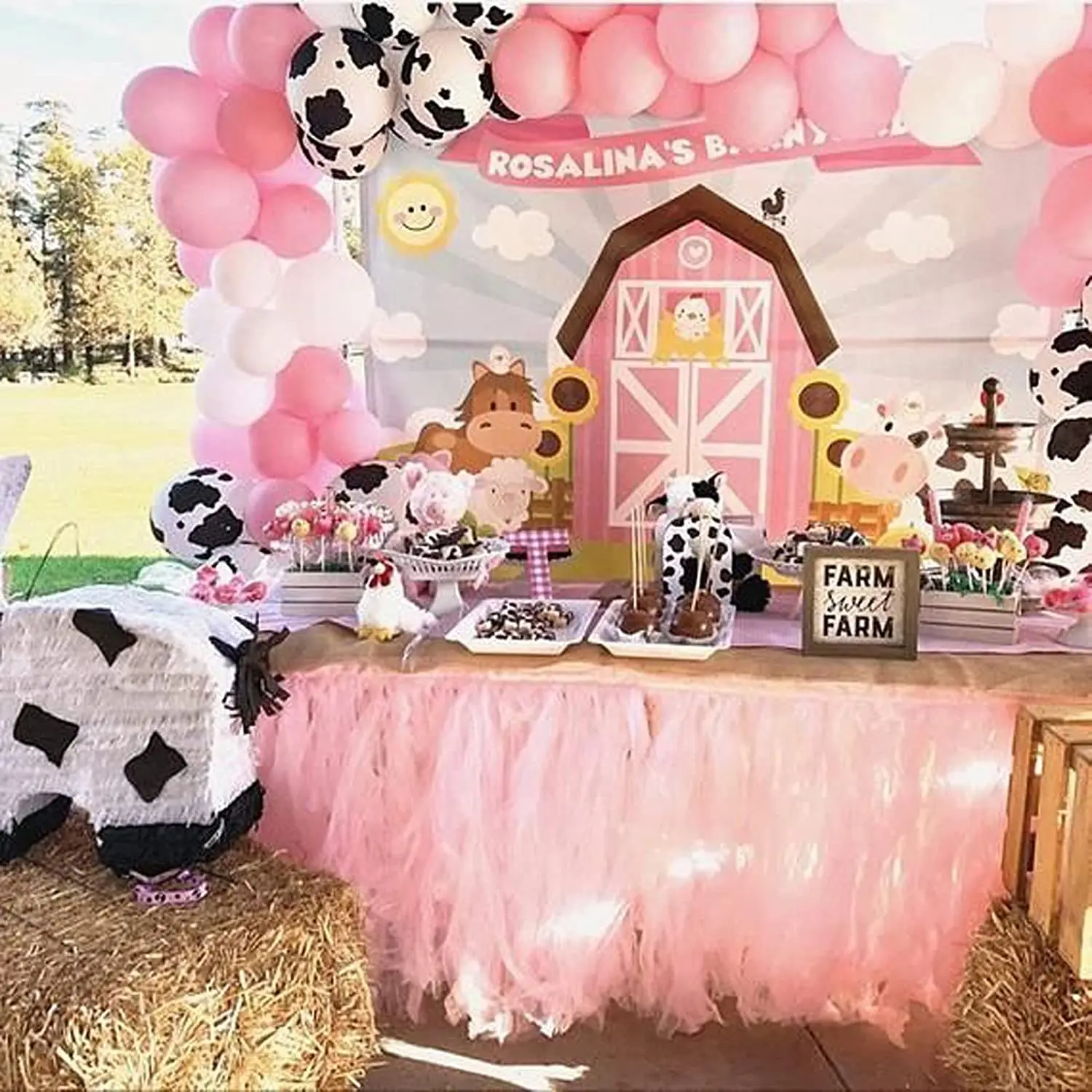 LEMON Cow Party Decorations Farm Animal Balloon Garland Kit with Cow Print Balloons for Girls Birthday Party Supplies