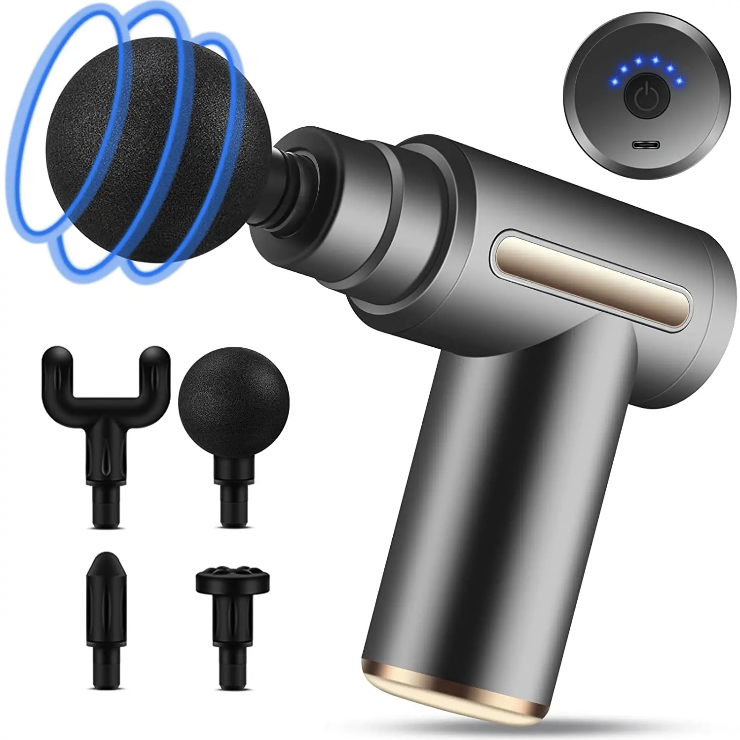 Phenitech Handheld Mini Massage Gun Deep Tissue 6 Speeds Cordless Handheld Muscle Massager with 4 Heads Christmas Gifts