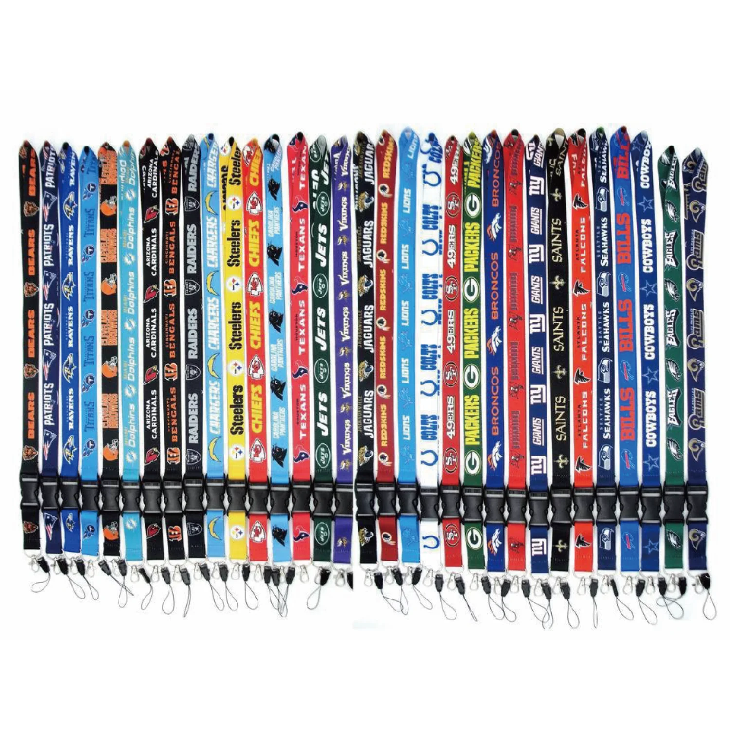 Wholesale US NFL Soccer Club Thermal Transfer Gradient Long Lanyard Keychain Metal Iron Work Pass Buckle Wholesale Lanyard