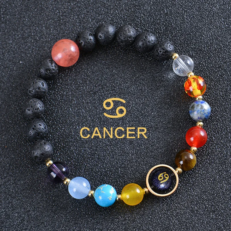 12 Zodiac Sign Crystal Bracelet Horoscope Spiritual Bracelet Healing Crystal Stone Beads Bracelet with Zodiac Charm