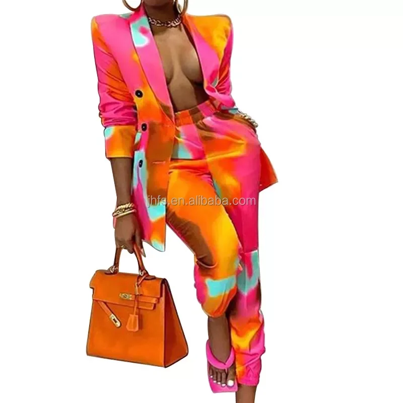 J&H fashion tie dye blazer pants set 2 piece fall 2021 women clothes formal suits