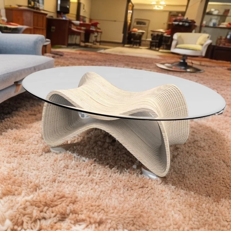 Parametric customized solid wood furniture oak veneer modern side coffee table for living room clear glass oval allure luxury