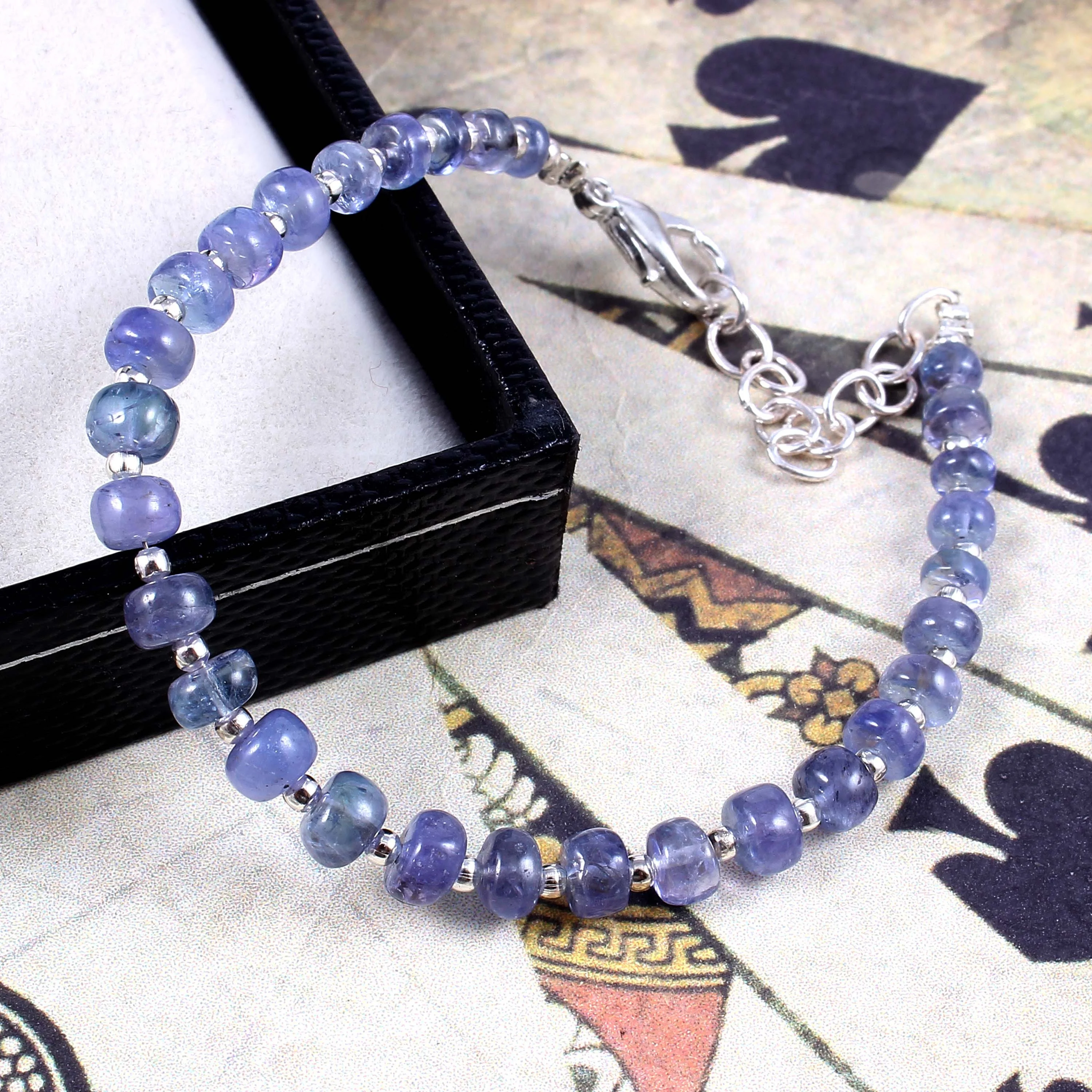 Natural Rondelle shape Plain Tanzanite loose gemstone Beaded Bracelet 92.5 Sliver Lock wholesaler Price