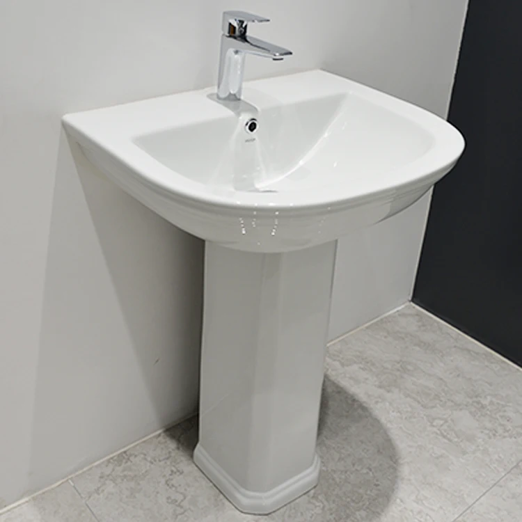 HUIDA Manufacturer Oval Shape Classic Ceramic Hand Wash Basin With Full Pedestal