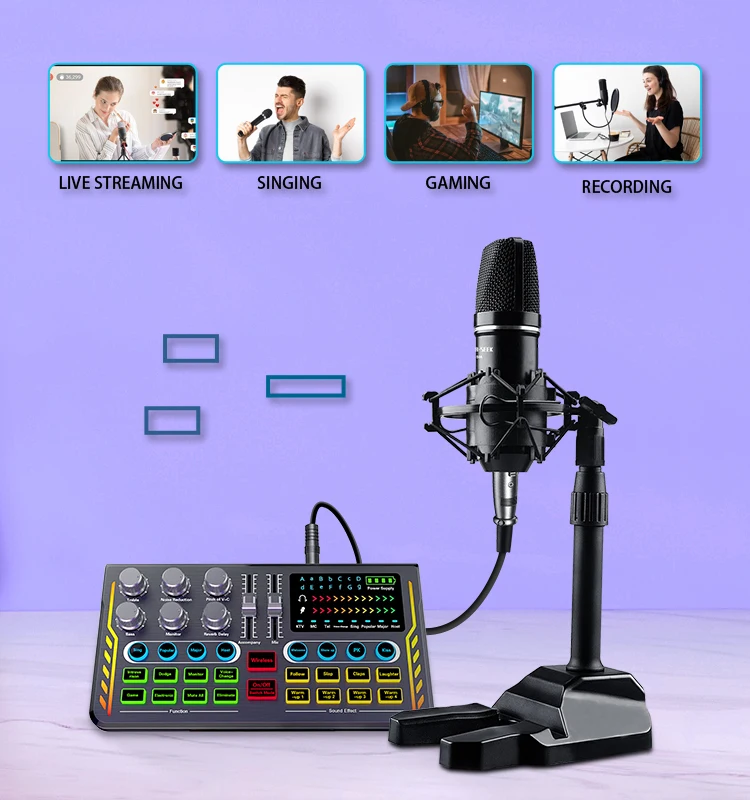 Профессиональный студийный караоке DJ микшер Hayner-Seek с конденсаторным микрофоном и наушниками для прямой трансляции