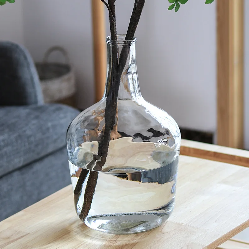 Nordic big belly glass vase Minimalist transparent glass vase Home decoration floor hydroponic plant glass ornaments