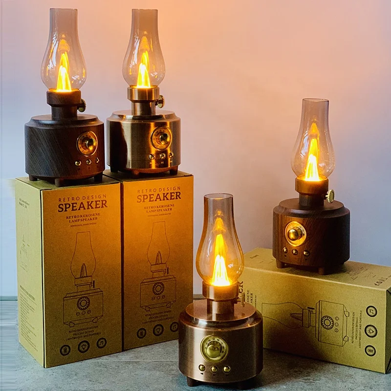 C210 mini oldschool boombox camping light led portable antique decorative oil lamp vintage style retro kerosene lamp speaker