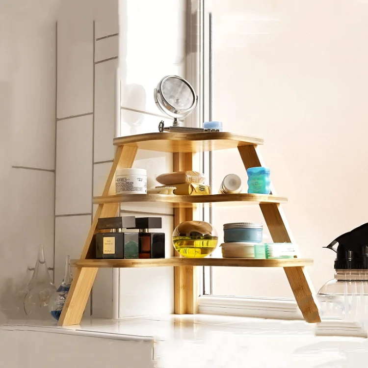 Multifunctional corner shelf  bamboo storage rack  countertop organizer  wooden shelf
