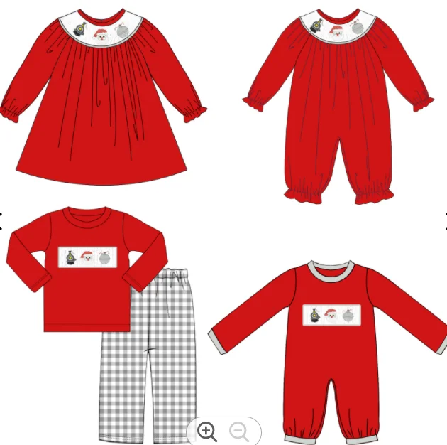 2022 Customized Christmas baby clothing sets cotton embroidered kids outfits smocked children clothing wholesale