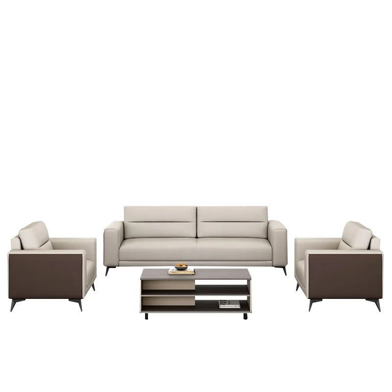 Office furniture seating public area luxury waiting office conference room leather 1+2+3 reception sofa set
